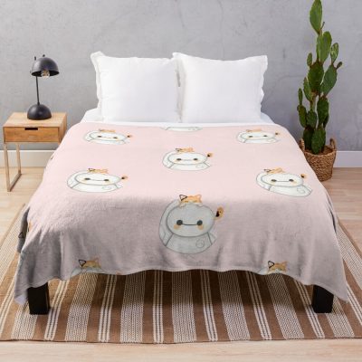 Cute White Robot With A Cat Throw Blanket