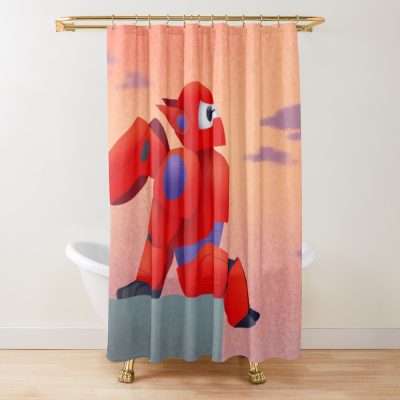 Chibi Robot Hero Sitting Shower Curtain