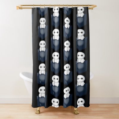 Cute White Robot In Pocket Shower Curtain